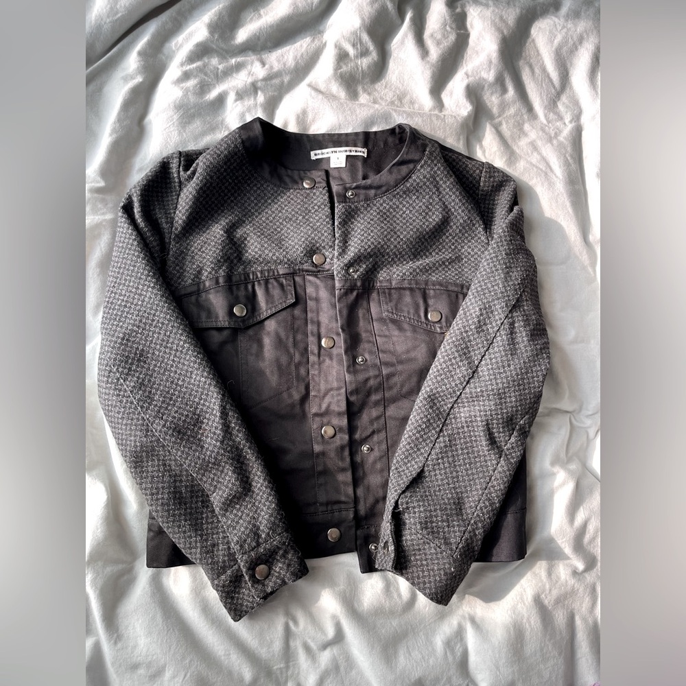 Black and Gray Textured Bomber Jacket